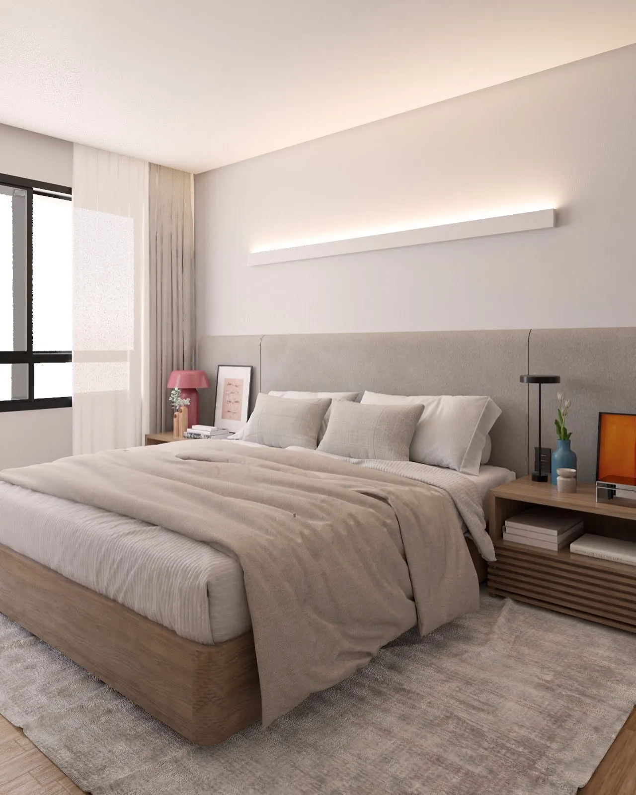 Cama da suíte do apto jerônimo com roupa de cama clara
