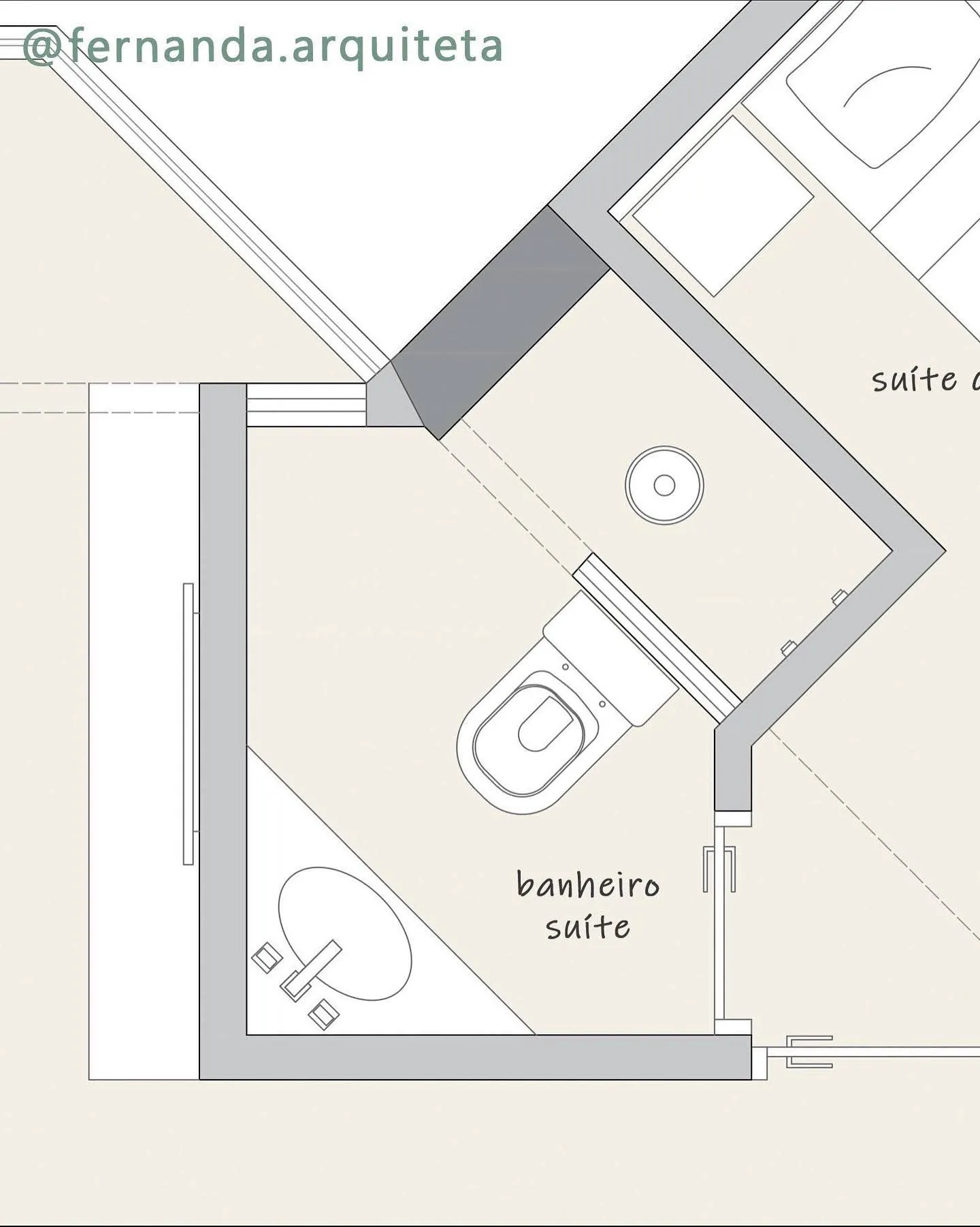 Planta baixa do banheiro da suíte — layout proposto